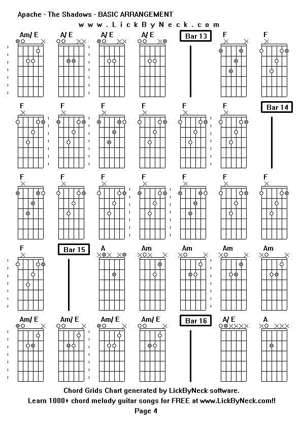 Chord Grids Chart of chord melody fingerstyle guitar song-Apache - The Shadows - BASIC ARRANGEMENT,generated by LickByNeck software.